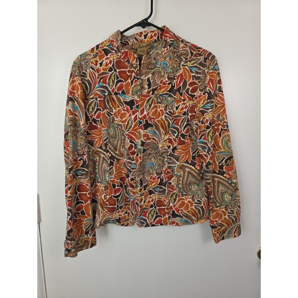 Peck & Peck Womens Long Sleeve Jacket Large Floral Print Fall‎ Colors Brown Y2K
